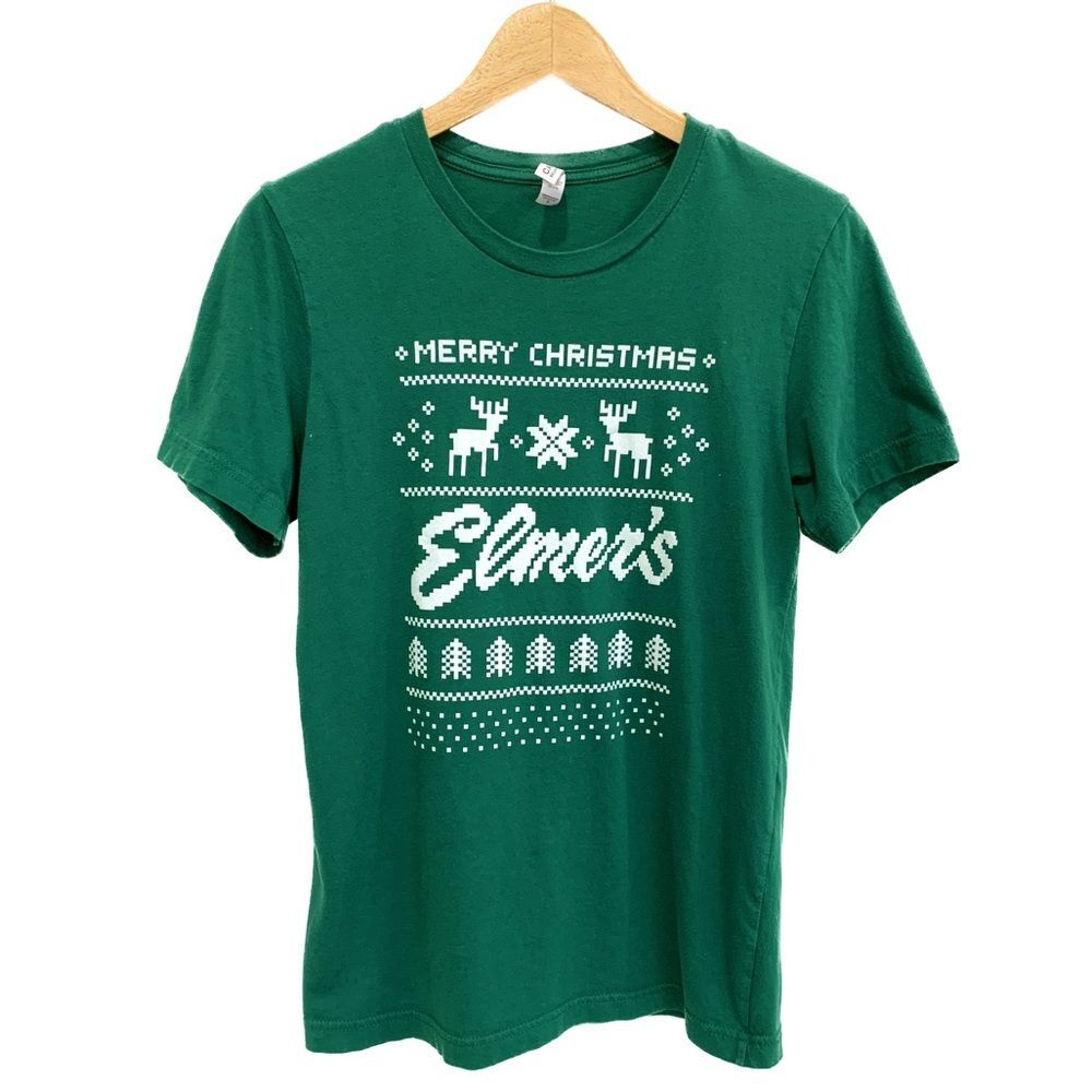 Bella Canvas Merry Christmas Graphic Tee Size Small Dark Green Elmer's Reindeer